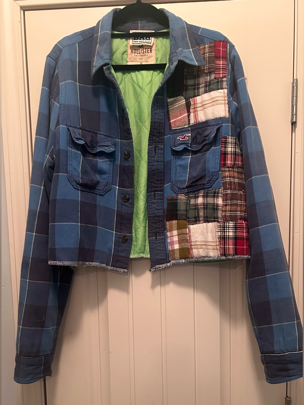 Rare Y2K Reworked Hollister Cropped Patchwork Plaid Jacket - M